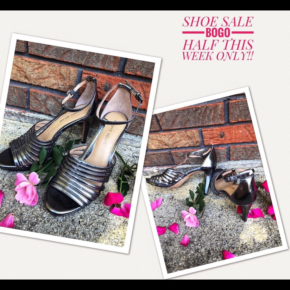 ANTONIO MELANI SILVER Leather HEELS SIZE 9 NEW